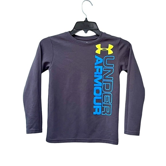 Under Armour Waffle Boy Size 7 Dark Grey All Season Gear Long Sleeve Spell Out - Picture 1 of 16
